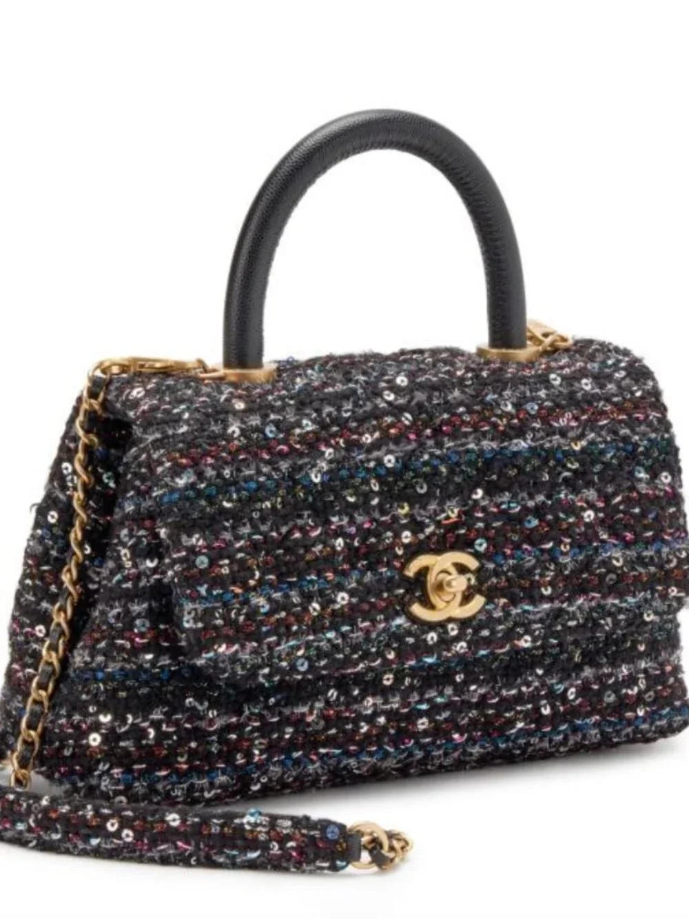 Chanel 2020 Métiers d’Art Black SequinFantasy Tweed Coco Handle Bag NIB Full Set